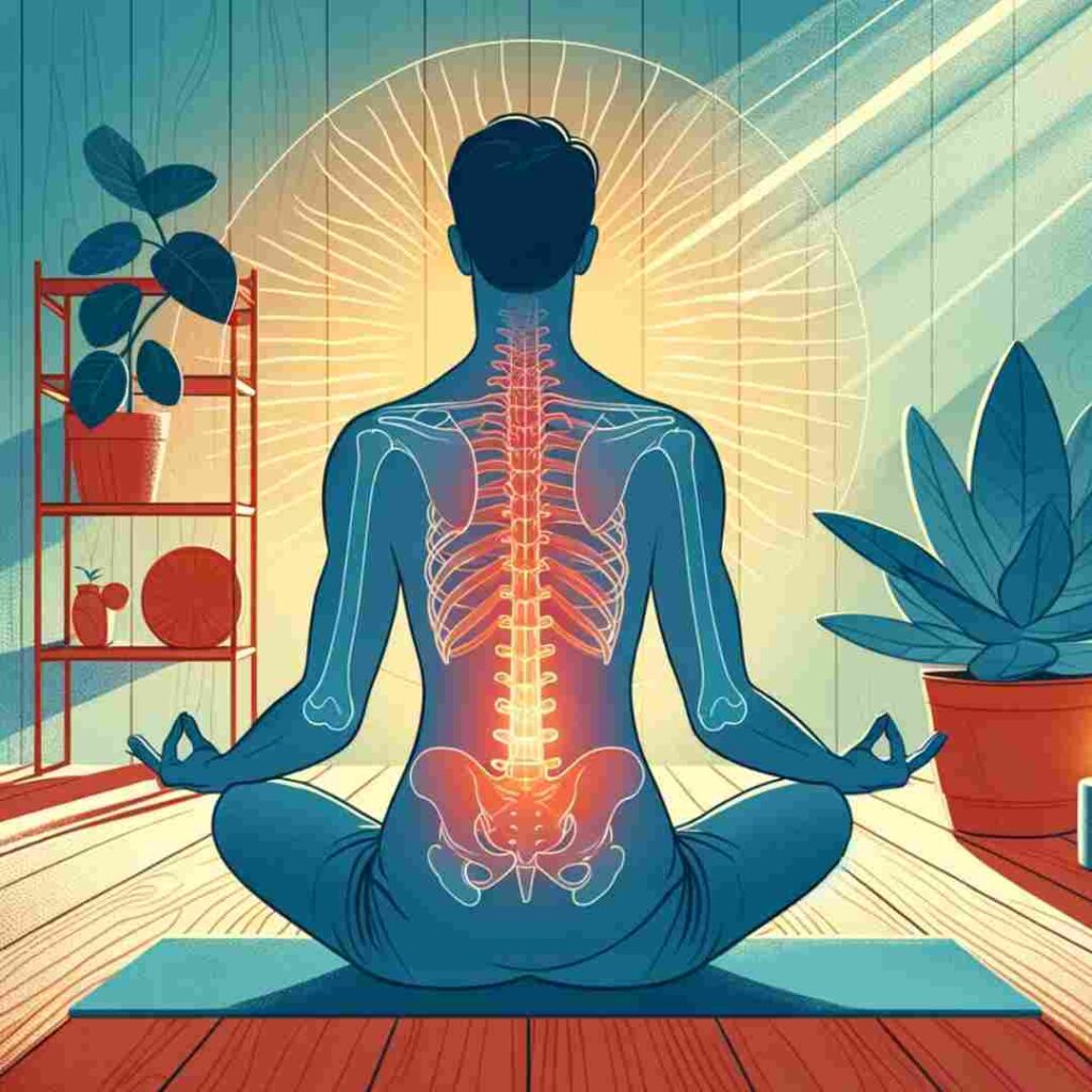 Person practicing meditation for back pain relief