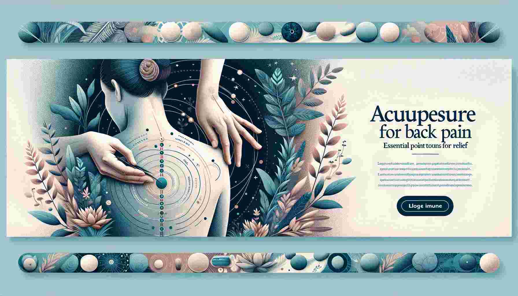 Blog banner showing hands applying acupressure for back pain relief, with text 'Acupressure for Back Pain: Essential Points for Relief' over a serene, therapeutic background.