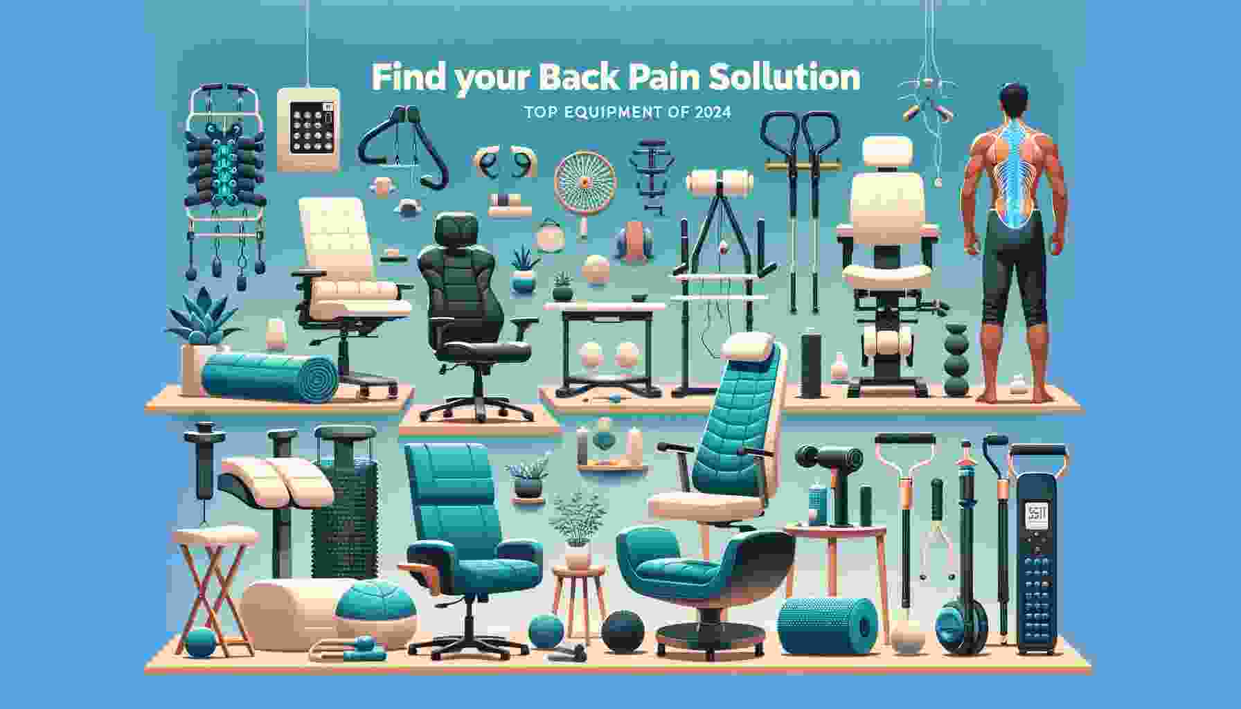 Back Pain Relief Equipment Guide 2024 - Ergonomic Chairs, Standing Desks, TENS Units, Lumbar Pillows, Inversion Tables, Foam Rollers, and Massage Guns