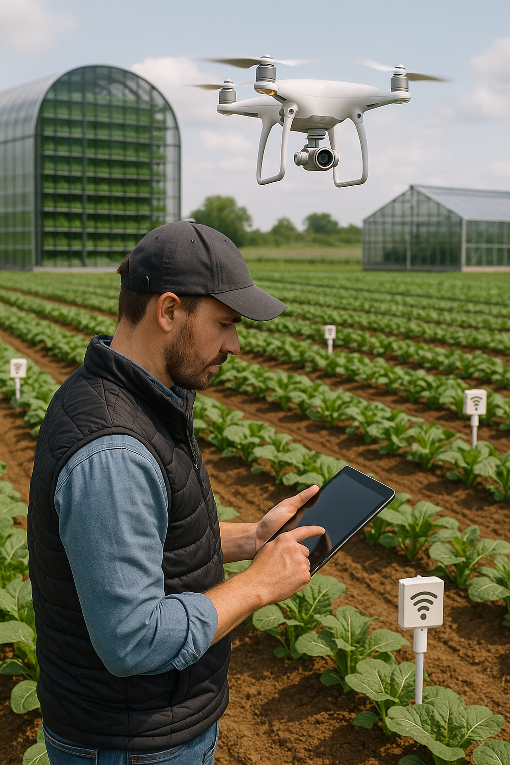 Futuristic farm with smart technology and AI devices – the future of farming visual concept