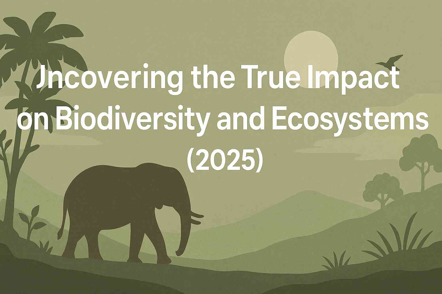 2025 banner showing the impact on biodiversity and ecosystems with elephant silhouette in a green forest landscape