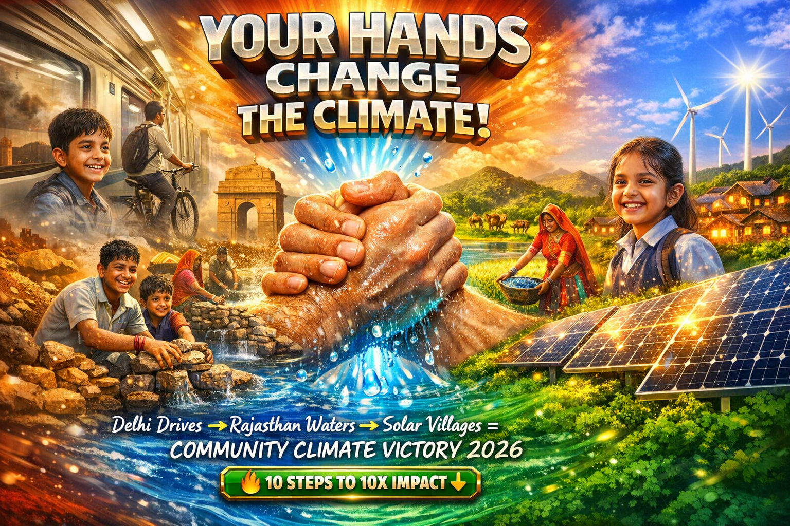 🌍 YOUR HANDS CHANGE THE CLIMATE! Delhi smog→sky 🚇 | Rajasthan drought→oasis 💧 | Gujarat coal→solar ☀️ Community Climate Initiatives transforming India 2026! 10 proven steps inside 👇 #ClimateAction #